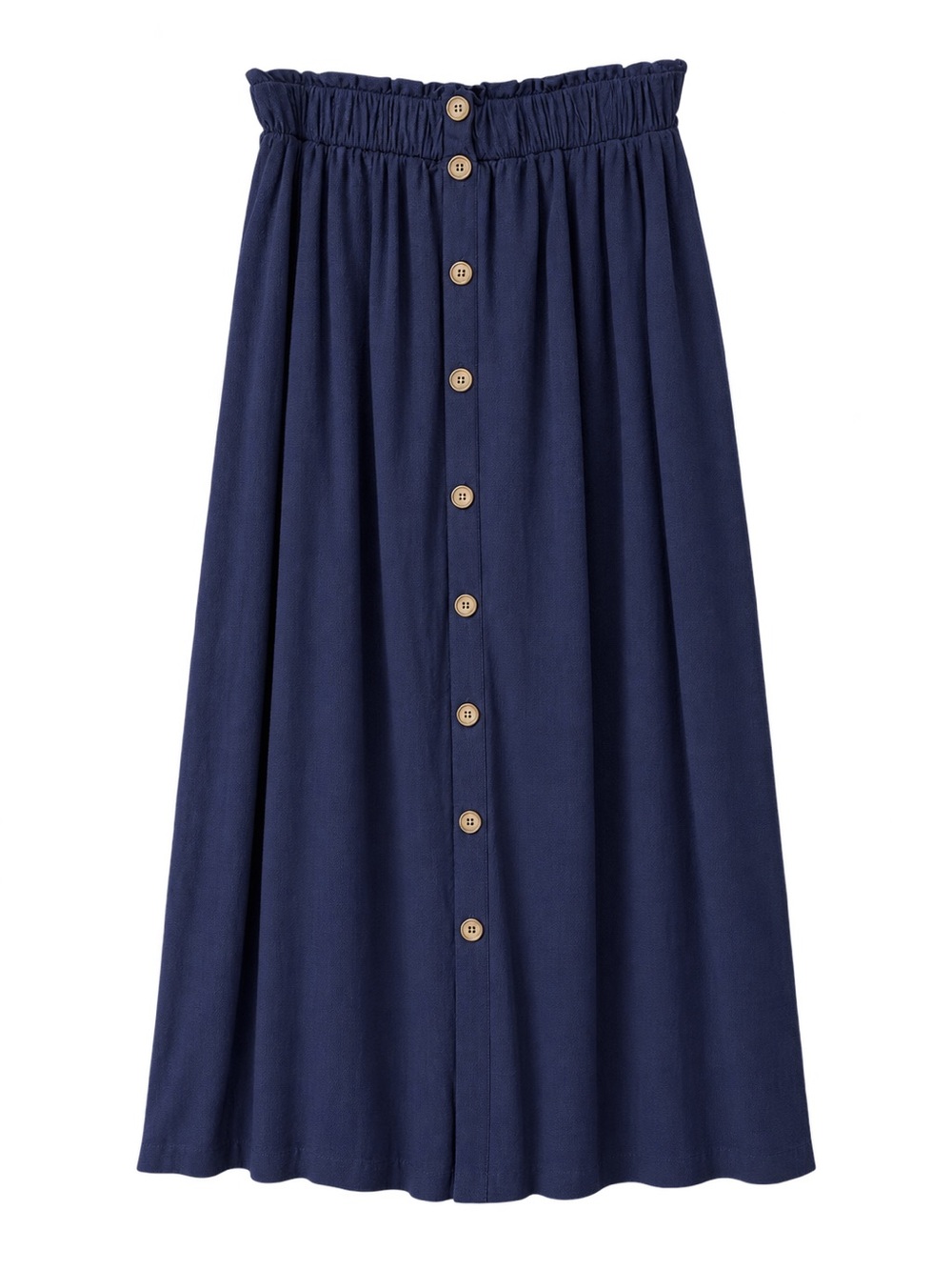 NY Collection Navy Button-Front Midi Skirt